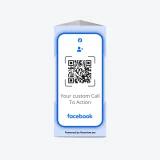 Facebook QR code table stand inviting seated customers to follow on Facebook instantly