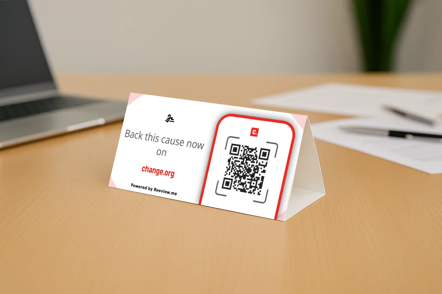 Change.org QR Code Table Tent to collect signatures at tables