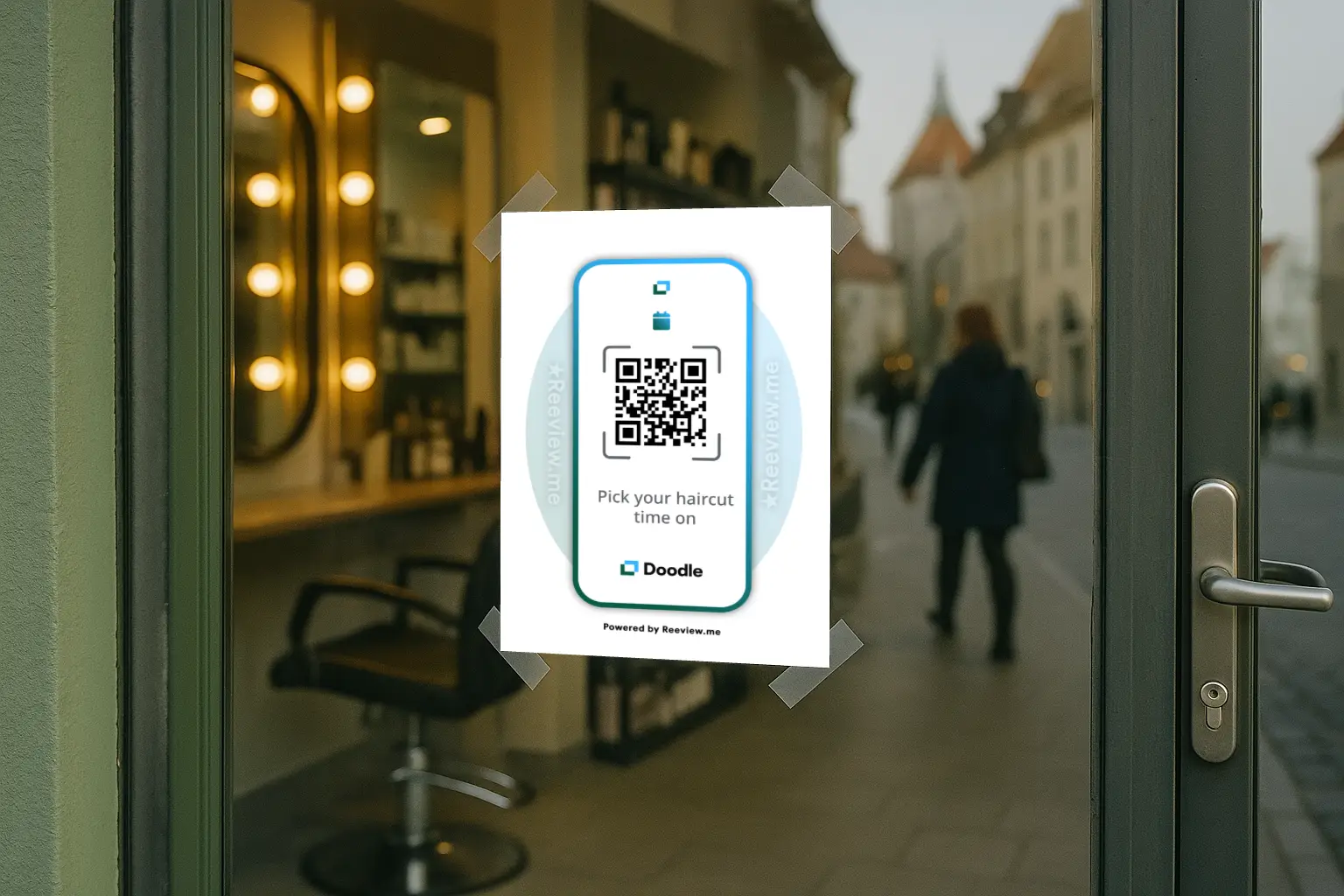 Doodle booking QR display sign used near the entrance