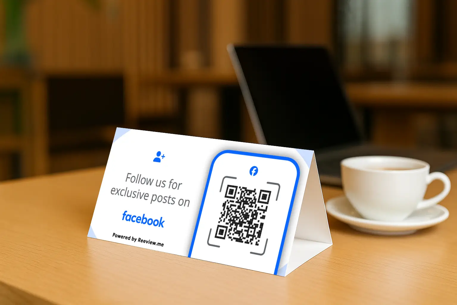 Facebook QR table tent helping guests follow on Facebook from table or bar