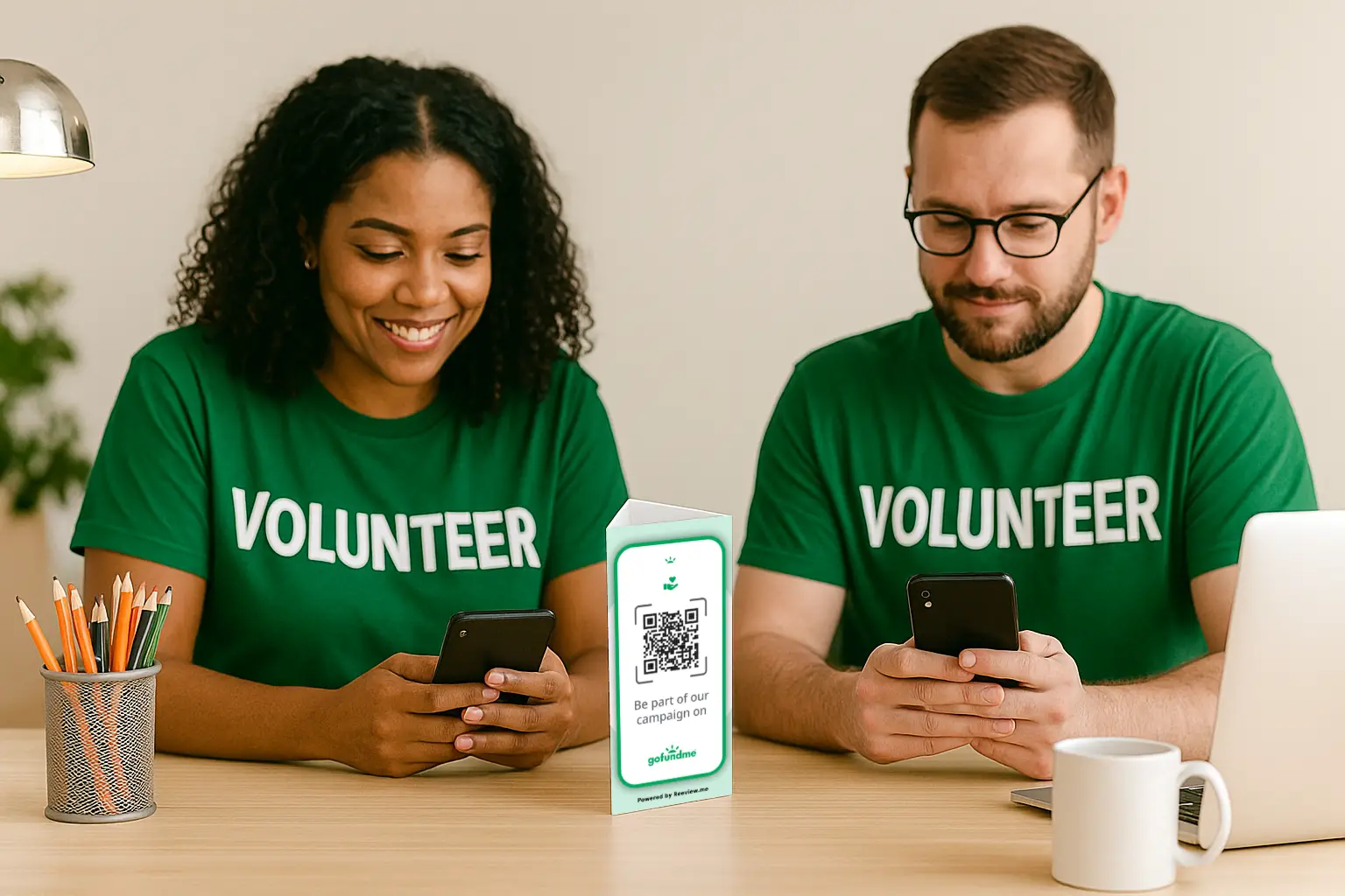 Donation QR display positioned for maximum visibility