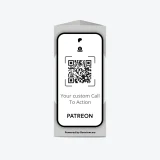 Patreon QR code table stand enabling seated guests to support the creator instantly