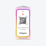 Instagram QR code table stand encouraging followers while seated at café tables