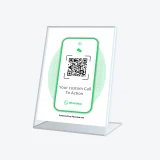 WhatsApp QR code contact sign on reception desk for quick messaging and inquiries