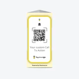 Buy Me a Coffee QR code table stand inviting support at a live event or café table