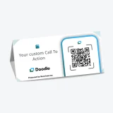 Doodle QR code table tent for booking used on restaurant counter inviting customers to schedule on Doodle