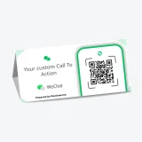 WeChat QR code table tent prompting customers to message while seated at a café table
