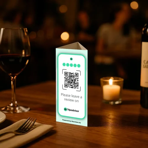 reeview.me tripadvisor qr code table stand to get reviews for restaurants