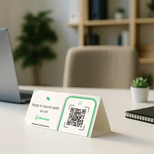 reeview.me whatsapp qr code table tent to get contacts for professionals